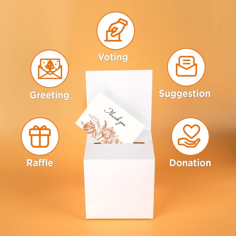 Ricalin 6-Pack Raffle Boxes with Slot, White Card Boxes Removable Header for Ballot, Donation, ticket, Suggestion, voting box & Events Use, Suitble for Fundraising & Collecting, 5.5" Cube - Image 2